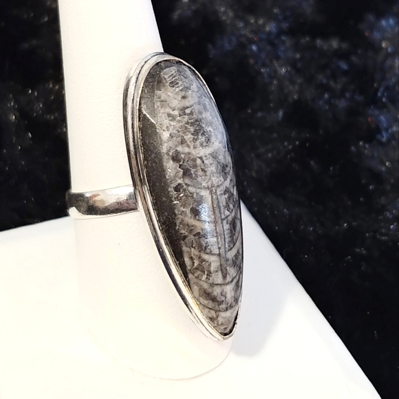 💚2 for $40💚NWOT Natural Orthoceras Fossilized Stone .925 Sterling Overlay Ring - Picture 2 of 12